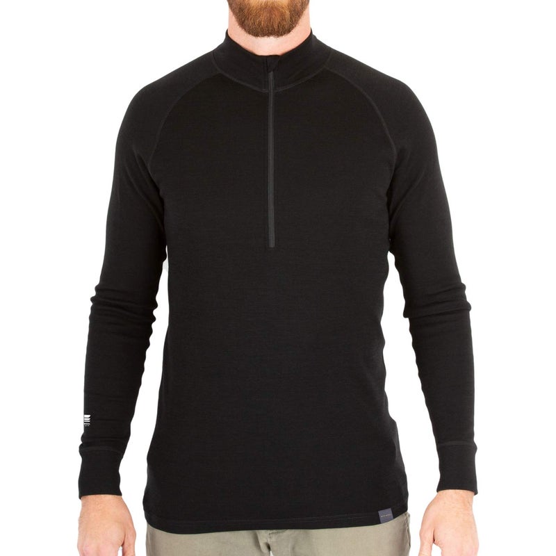 MERIWOOL Mens Base Layer 100% Merino Wool Midweight 250g Half Zip Sweater for Men Black - Image 1
